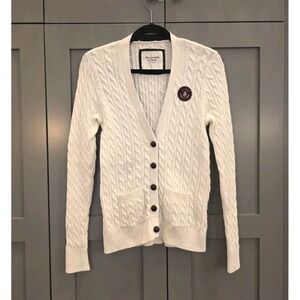 Abercrombie Cable Knit Cardigan Sweater Large Y2K Old Money Academia Preppy Rare